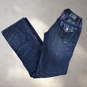 Y2K Vintage Coogi Embroidered Rainbow Stitch Low Rise Bootcut Jeans Size 7/8